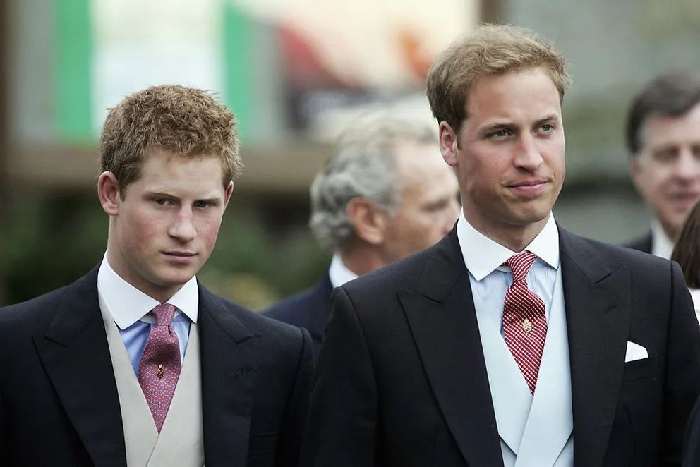 Le prince William et le prince Harry assistent au mariage de leur demi-sœur Laura Parker-Bowles et de Harry Lopes à l'église St Cyriac, Lacock, le 6 mai 2006 dans le Wiltshire, en Angleterre. | Photo : Getty Images