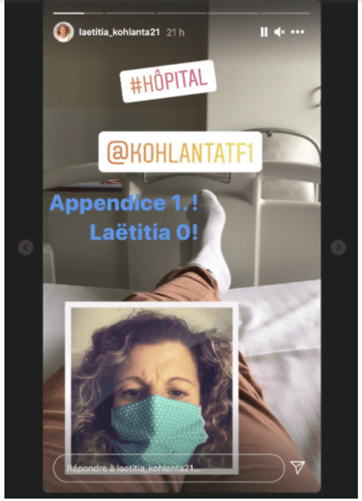 Capture d'écaran de la Story de Laetitia. | Photo : Instagram/laetitia_kohlanta21/
