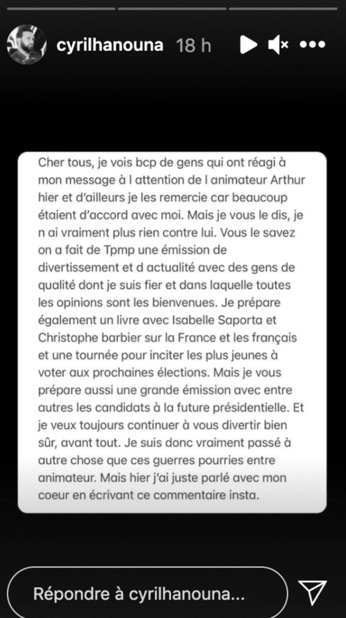 Capture de la story Instagram. | Photo : cyrilhanouna