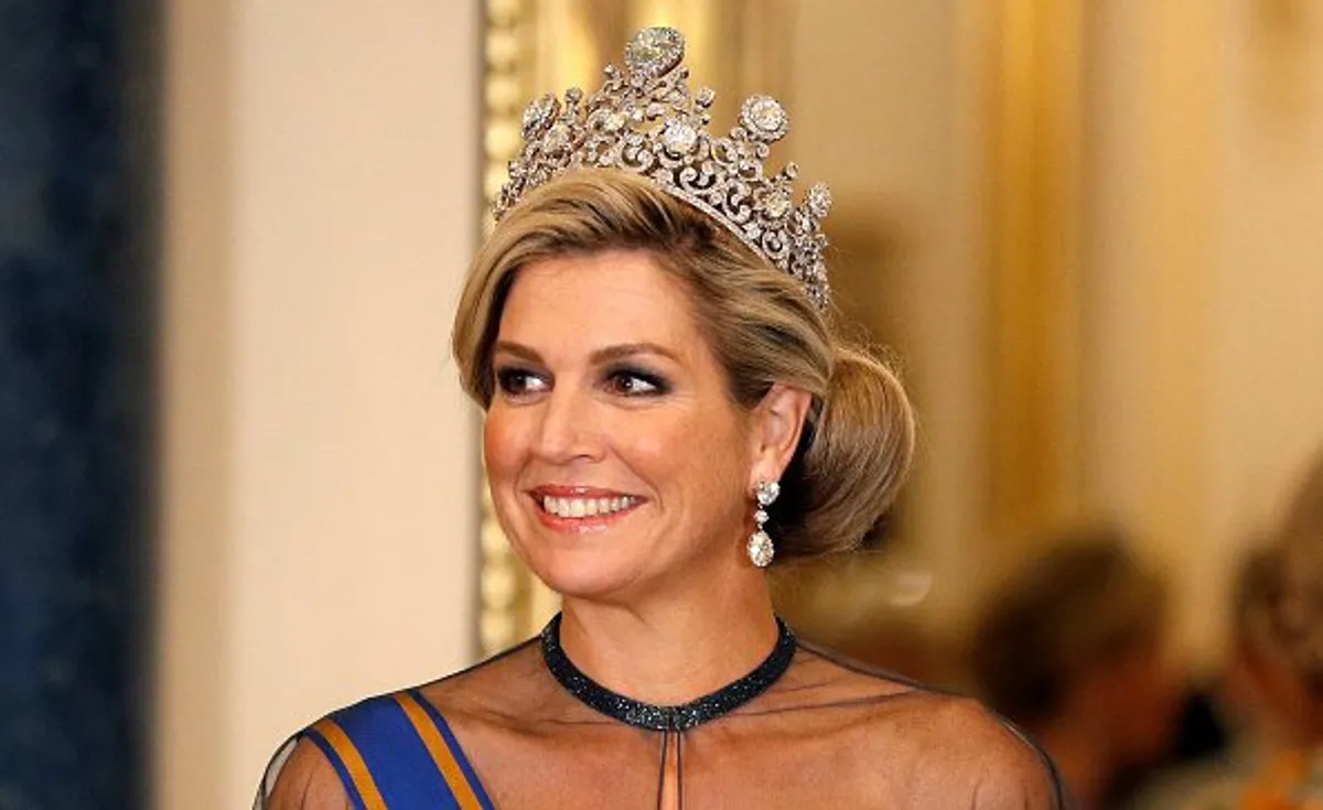 Königin Maxima von den Niederlanden trägt die Stuart Tiara während eines Staatsbanketts im Buckingham Palace am 23. Oktober 2018 in London | Quelle: Getty Images